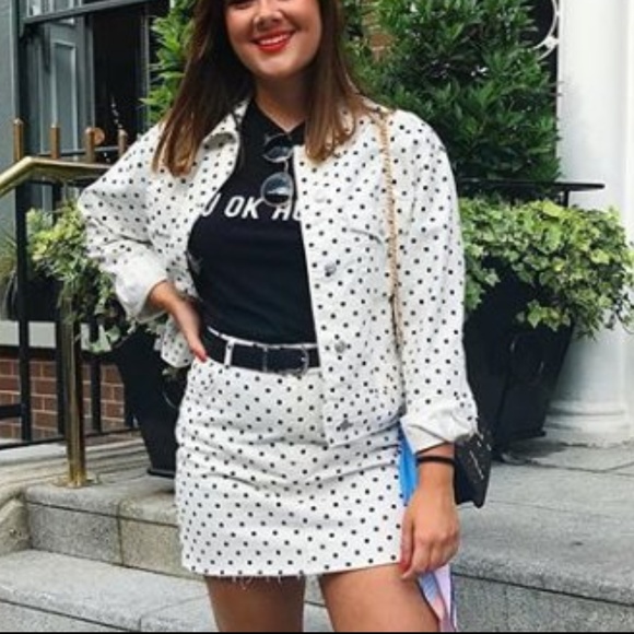 white polka dot denim jacket